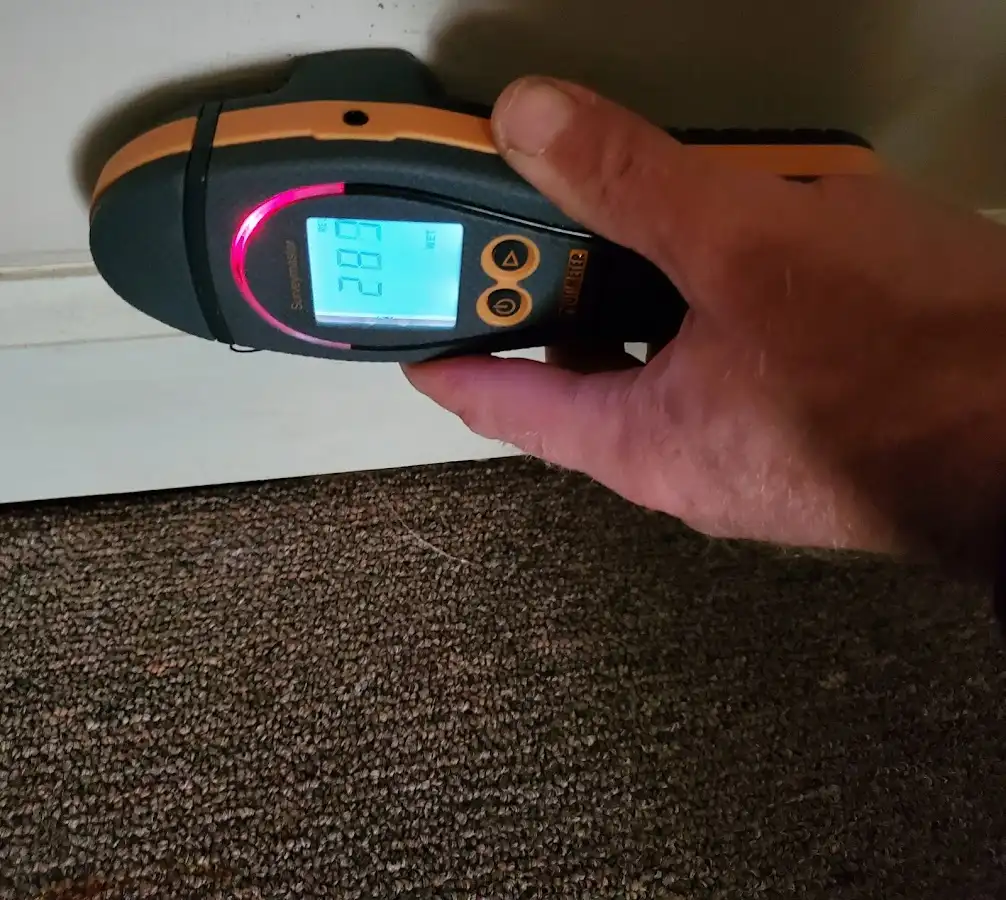 Moisture detection at baseboard during Storm Damage Restoration in Alexandria